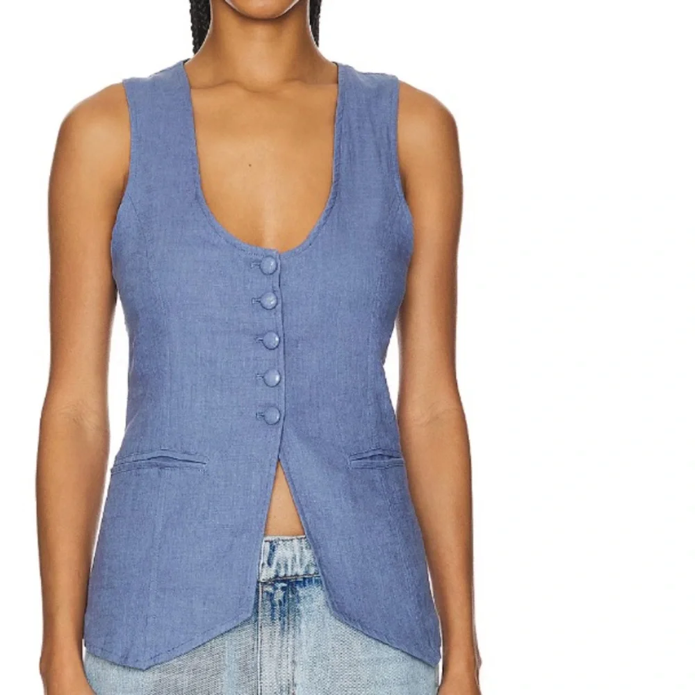 Free People Chic Blue Button-Front Top - Picture 5 of 12